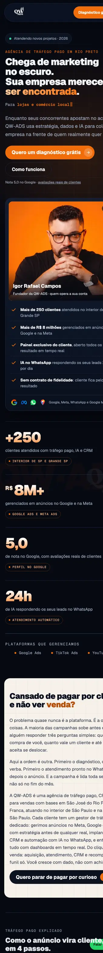 Página feita pela QW-ADS: Agência de tráfego, o nosso próprio site